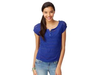 Aeropostale Womens Sheer Mixed Knit Henley Sweater 431 L