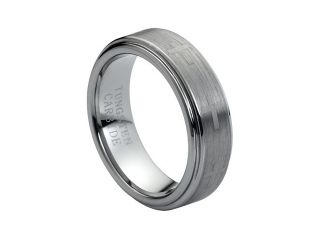Tungsten Carbide Laser Engraved Crosses Brushed Center 7mm Wedding Band Ring