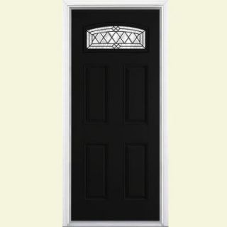 Masonite 36 in. x 80 in. Halifax Camber Fanlite Painted Smooth Fiberglass Prehung Front Door with Brickmold 21788