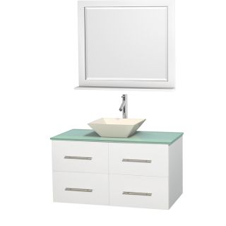 Wyndham Collection Centra White 42 inch Single Green Glass Bathroom