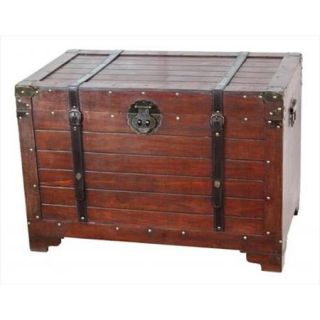 Quickway Imports QI003003L Old Fashioned Wood Storage Trunk Wooden Treasure Hope Chest