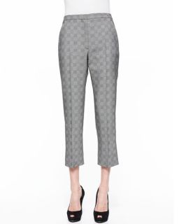 Alexander McQueen Prince Of Wales Cropped Flare Pants, Black/White