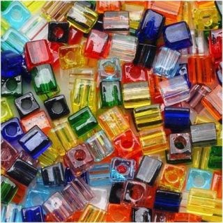 Miyuki 4mm Glass Cube Bead Mix Transparent Rainbow 10 Grams