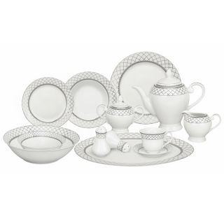 Silver Accent Porcelain Dinnerware Set (57 piece)   15727469