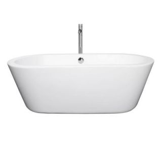 Wyndham Collection Mermaid 5.58 ft. Center Drain Soaking Tub in White with Floor Mounted Faucet in Chrome WCOBT100367ATP11PC