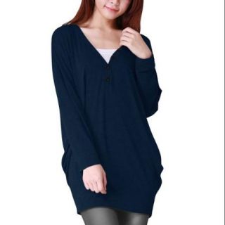 Allegra K Women's Long Sleeves Pullover Tunic Tops Blue (Size XL / 16)