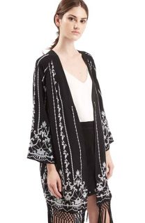 Topshop Fringe Trim Embroidered Duster