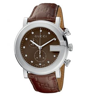 GUCCI   YA101344 G Chrono Collection stainless steel and leather watch