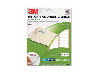 3M 3700 R Permanent Adhesive White Recycled Mailing Labels, 2/3 x 1 3/4, 1500/Pack