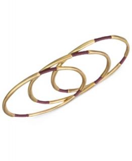 The Sak Gold Tone Wine Thread Accent Three Piece Bangle Bracelet Set