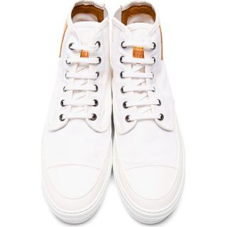 Alexander McQueen White Canvas Leather Trimmed Mid Top Sneakers