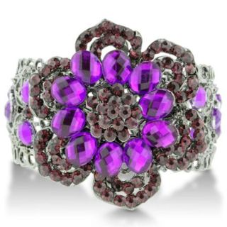 Important Shimmering Violet and Rose Colored Flower Cuff Bangle Bracelet, Fashion Jewelry Bracelet