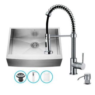 Vigo All in One Farmhouse Apron Front Stainless Steel 30 in. Single Bowl Kitchen Sink with Chrome Faucet VG15032