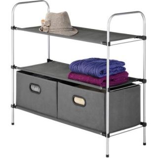 Whitmor 3 Tier Shelves with 2 Collapsible Drawers, Gray