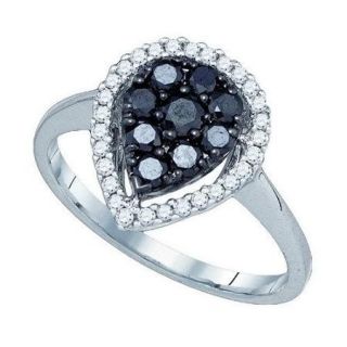 10K White Gold 0.75ctw Elegant Pave Diamond Ladies Halo Pear Fashion Ring