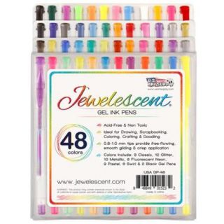 US Art Supply Jewelescent 48 Color Gel Pen Set Classic, Glitter, Metallic, Neon, Pastel & Swirl Colors