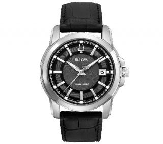 Bulova Mens Precisionist Black Leather Strap Watch —