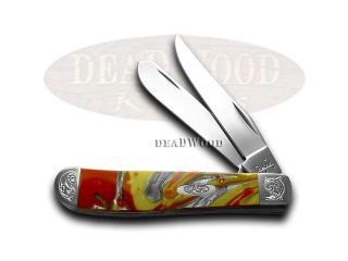 CASE XX Engraved Bolster Series Genuine Fire In Box Mini Trapper Pocket Knives