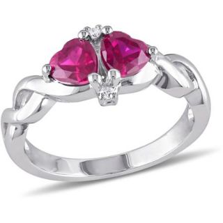 Tangelo 1 1/6 Carat T.G.W. Created Ruby and Diamond Accent Sterling Silver Heart Engagement Ring
