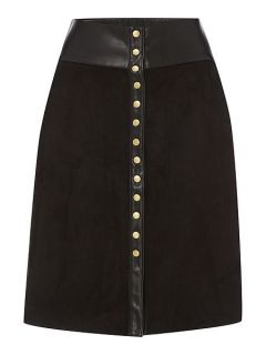 Biba Button front faux suede & leather skirt Black