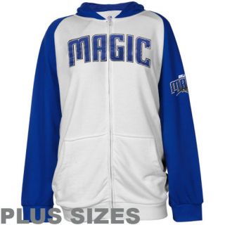 Majestic Orlando Magic Womens Raglan Full Zip Plus Sizes Hoodie   White/Royal Blue
