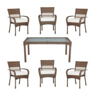 Martha Stewart Living Charlottetown Brown All Weather Wicker 7 Piece Patio Dining Set with Bare Cushions 55 55677B