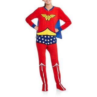 Juniors Wonder Woman One Piece Footed Pajamas with Cape