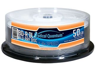 Optical Quantum 50GB 6X BD R DL White Inkjet Hub Printable 25 Packs Spindle Disc Model OQBDRDL06WIPH 25