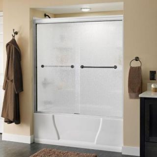 Delta Mandara 59 3/8 in. x 56 1/2 in. Sliding Tub Door in White with Bronze Hardware and Semi Framed Rain Glass 171283