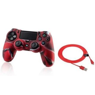 Insten Red 10FT Micro USB Charger Cable+Camouflage Navy Red Skin Case Cover for Sony PS4 Playstation 4