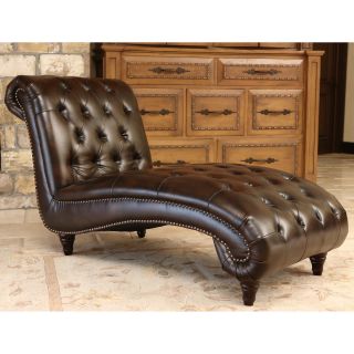 ABBYSON LIVING Alessio Hand Rubbed Brown Leather Chaise  