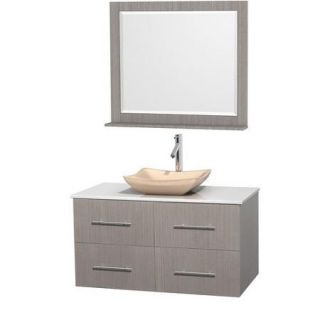 Wyndham Collection Centra 42 inch Single Bathroom Vanity in Espresso, White Man Made Stone Countertop, Avalon Ivory Marble Sink, and 36 inch Mirror