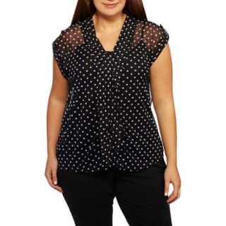 French Laundry Women's Plus Sheer Polka Dot Sleeveless Top With Built In Cami