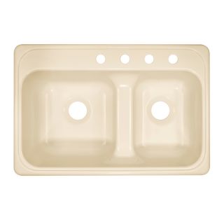 Lyons Chef Select 22 in x 33 in Almond Double Basin Acrylic Drop In 4 Hole Commercial Kitchen Sink