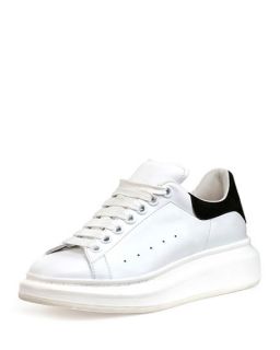 Alexander McQueen Leather Platform Sneaker, White/Black