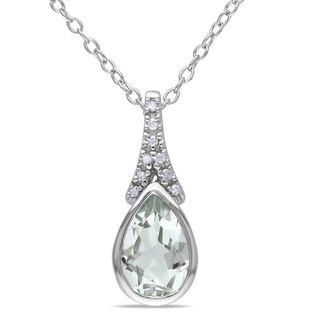 Miadora Sterling Silver Green Amethyst and Diamond Necklace