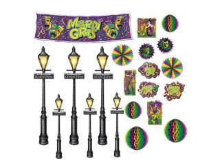 Club Pack of 252 Mardi Gras Jesters, Banners and Street Light Wall Decorations 46"