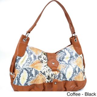 Dasein Two Tone Python Embossed Flap Over Front Hobo Bag  