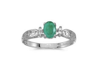 Birthstone Company 14k White Gold Oval Emerald And Diamond Filagree Ring