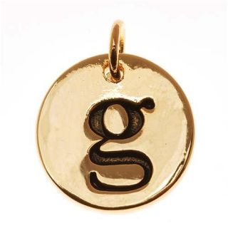 Lead Free Pewter, Round Alphabet Charm Lowercase Letter 'g' 13mm, 1 Piece, Gold Plated