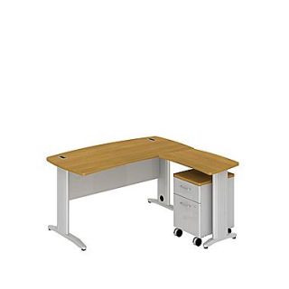 Bush Business Sector 60W x 30D Curved L Desk with 2 Dwr Mobile Pedestal, Modern Cherry