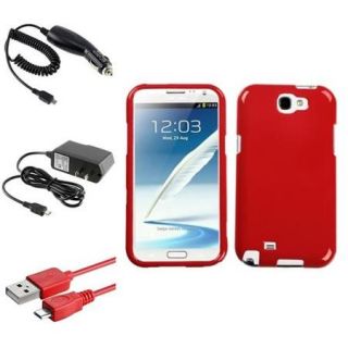 Insten Flaming Red Hard Case+2x Charger+USB For Samsung Galaxy Note 2 II