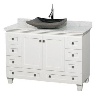 Wyndham Collection Acclaim 48 in. W Vanity in White with Marble Vanity Top in Carrara White and Black Granite Sink WCV800048SWHCMGS1MXX