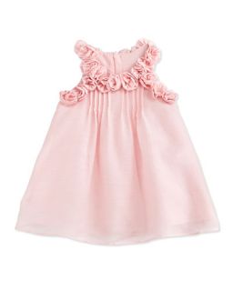 Charabia Sleeveless Pleated Shift Dress w/ Rosettes, Pink, Size 6 18 Months