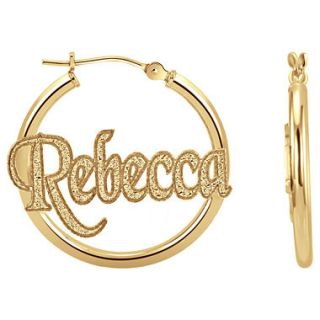 Personalized 14K Gold Over Silver Name Hoop Earrings