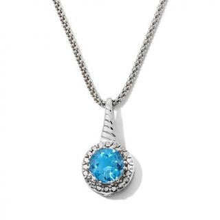 Gray Marcasite and Blue Topaz "Halo" Sterling Silver Pendant with 16 1/4" Popco   7849975