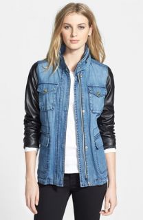Vince Camuto Faux Leather & Denim Hooded Anorak