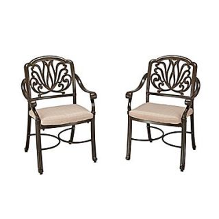 Home Styles Floral Blossom Cast Aluminum Taupe Arm Chair Pair