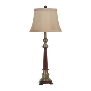 Absolute Decor 34 in 3 Way Walnut and Antique Brass Indoor Table Lamp with Fabric Shade