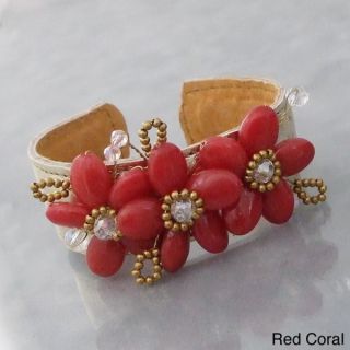 Native Gemstone/ Pearl Handmade Tribal Wrap Leather Bracelet (4 mm